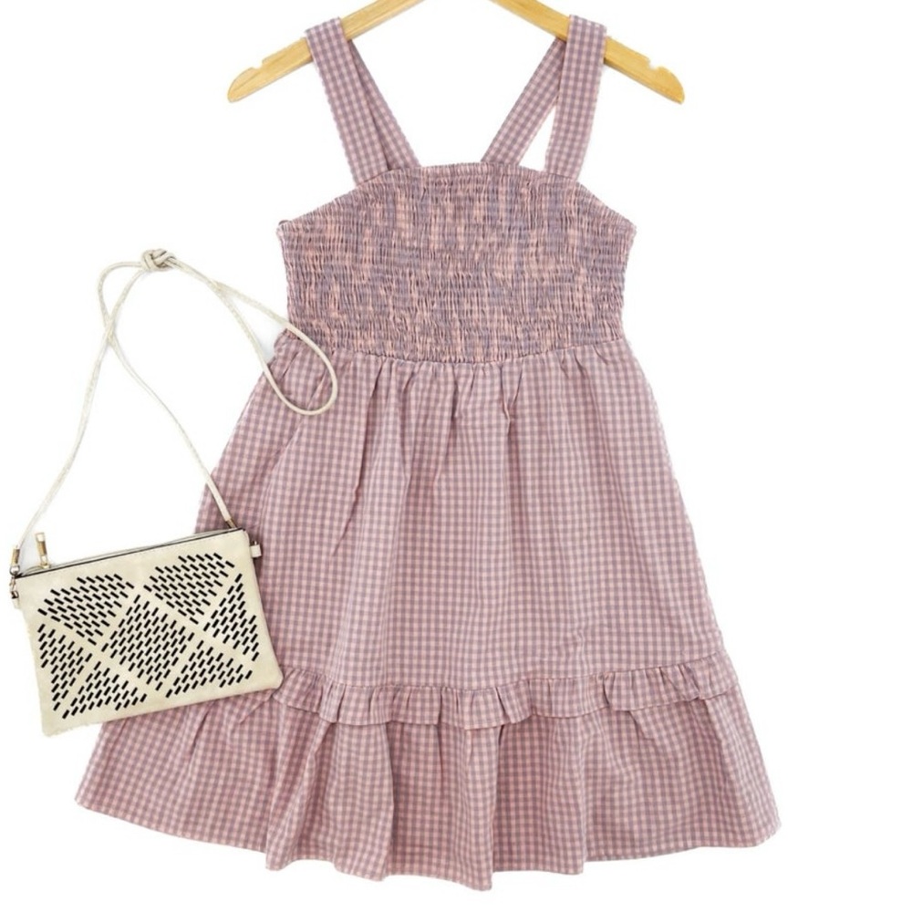 Checker Pattern Detailed Mini Dress -
BABY PINK